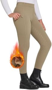 FitsT4 Kids' Winter Fleece Lined Riding Breeches Girls Silicone Full Seat Equestrian Pants Schooling Tights with Pockets,Brown,L