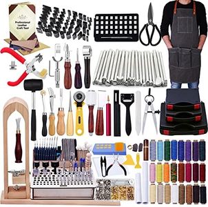 BUTUZE 440Pcs The Most Complete Leather Working Tool Set Punch Cutter Tools, Letter and Number Stamp Set, Stamping Set, Leather Apron, Tanned Leather and Instruction for Beginner and Professional