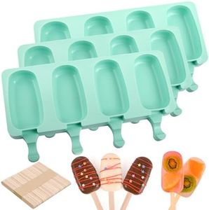 Sakolla Homemade Popsicle Silicone Molds Set, 3 PCS Ice Cream Molds with 150 Wooden Sticks for Cake Pop Ice Pop Cakesicles (Large/Green)