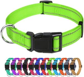 TagME Reflective Nylon Dog Collars, Adjustable Classic Collar with Quick Release Buckle for Extra Large Dogs, Green, 1¼" Width