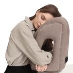 KINSCO Inflatable Travel Pillow - Airplane Neck Pillow with Neck and Head Support for Long Flight Sleeping, Plane Pillow for Airplane Cars Buses Trains Office Napping W/Free Eye Mask Earplugs, Grey