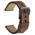 WOCCI 18mm Watch Band, Dark Brown Saddle Style Crazy Horse Leather Watch Strap with Black Buckle