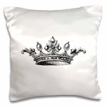 3dRose LLC. Majestic Black and White Drawing-Royal Tiara-Like Crown-Vintage Art-King Queen Princess-Pillow Case, (pc_151405_1), Satin, 16 x 16 inch