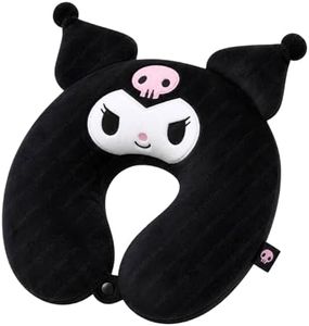 SHAKTISM Cute Cartoon U-Shaped Neck Pillow for Travel | Soft Plush Neck Support Cushion for Kids & Adults | Lightweight Portable Headrest for Car, Flight & Home Use (Black)
