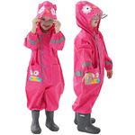 Kids Toddler Rain Suit for boys girls One Piece Hoodie Zipper Cute Cartoon Owl Waterproof Rain Jacket 5-7 years L Size