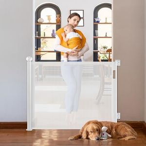 Ycozy Retractable Baby Gate, Safety Stairs Gate or Pet Gate, 33” Tall, Extends to 55” Wide, Mesh Safety Dog Barrier Gate for Stairs, Indoor, Outdoor, Doorways