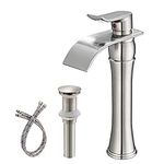 Aquafaucet Waterfall Spout Single Handle Bathroom Sink Vessel Faucet Basin Mixer Tap Brushed Nickel