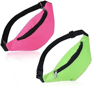 FRIUSATE Neon Fanny Pack, 80s 90s Glow Party Waist Bags, Lightweight Adjustable Belt Bag for Traveling Running Cycling Workout Rave Party Outdoor Activities, Green,Rose Red, Small