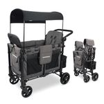 WONDERFOLD W2 Elite Double Stroller Wagon Featuring 2 High Face-to-Face Seats with 5-Point Harnesses, Adjustable Push Handle, and Height Adjustable UV-Protection Canopy, Elite Gray