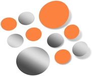 Set of 30 - Orange / Metallic Silver Circles Polka Dots Vinyl Wall Graphic Decals Stickers