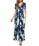 PCEAIIH Women's Maxi Dress Casual Deep V Short Sleeve Floral Ladies Wrap Long Dress with Pockets XL Green Leaf