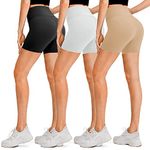 DHSO 3 Pack Biker Shorts for Women-5" High Waist Soft Summer Womens Shorts Spandex Workout Shorts for Running Athletics(3 Pack Black,White,Nude, S/M)