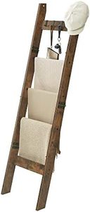 Hzuaneri Blanket Ladder Shelf for Living Room, Decorative Quilt Rack with 4 Removable Hooks, 5-Tier Farmhouse Ladder Holder Organizer for Bedroom, Rustic Brown 02101BBR