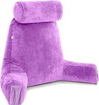 Husband Pillow Medium Light Purple, Backrest for Kids, Teens, Petite Adults - Reading Pillows with Arms, Adjustable Plush Memory Foam, Bed Rest Chair Sitting Up, Detach Neck Roll, Removable Cover