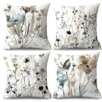 Cushion Covers, Soft Velvet Pillow Covers, 18x18 Inches Flower Decorative Throw Pillow Covers, 45x45 Floral Painting Pillow Cases Home Decor for Couch Sofa Bedroom Living Room, Set of 4