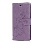 Thoankj Compatible with Huawei P Smart Phone Case, PU Leather Flip Notebook Wallet Cover Embossed Lotus Butterfly with Stand Card Holder Slot Folio Bumper Case for Huawei P Smart 2018 Light Purple