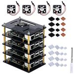 GeeekPi Cluster Case for Raspberry Pi 4, Pi 4 Case with Cooling Fan and Pi 4 Heatsink, 4 Layers Acrylic Case Pi Rack Case Stackable Case for Raspberry Pi 3B+/Pi 3B (Brown)