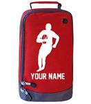 Personalised Childrens Rugby Boot Bag Boys Girls Sports Football PE Kit Gift, Hot Lava Red/White Print