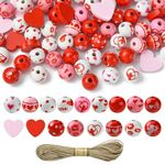 DanLingJewelry Approx 110Pcs Valentine's Day Wooden Beads Red Pink Wood Hearts Beads Wooden Round Beads for DIY Wedding Home Decor