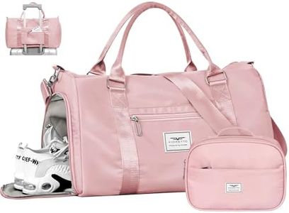 FIORETTO Womens Gym Tote Duffle Bag with Toiletry Bag, Sports Duffel Overnight Hospital Workout Carry on for Girls with Wet Pocket & Shoe Compartment, Ideal for Travel, Swimming, Dance Pink
