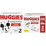 HUGGIES Diapers Size 2 - Huggies Snug & Dry Disposable Baby HUGGIES Diapers, 180ct, One Month Supply & Baby Wipes, Huggies Simply Clean, UNSCENTED, Hypoallergenic, 11 Flip Top Packs, 704 count