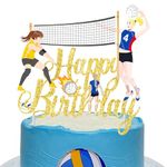 Volleyball Happy Birthday Cake Topper Glitter Gold Volleyball Party Cake Topper Volleyball Birthday Cake Decoration Volleyball Player Cake Decor for Sport Ball Themed Baby Shower Supplies