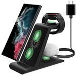 Wireless Charger for Samsung 3 in 1 Charging Station for Galaxy Watch 7/6/5/4 FE Galaxy S24/Ultra/S24+/S23/Note 22/10/Z Flip 6/5/4 Fold 6/5/4 Galaxy Buds 3/2/2 Pro/Live Multiple Devices