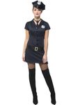 Smiffys Fever Naughty Cop, Black with Dress, Tie, Hat & Belt, Fever Fancy Dress, Cops and Robbers Dress Up Costumes