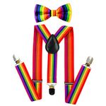 TRIXES 2PC Rainbow Bow Tie and Braces – Elasticated Adjustable Clip On Y Shape Suspenders – LGBTQIA2s+ Pride and Party Dress up Accessories