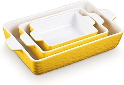 Fashionwu Casserole Dishes for Oven Ceramic Bakeware Set of 3, Rectangular Ceramic Baking Pan with Handles, Porcelain Casserole Bakeware Dishes for Baking, Cooking, Cake, Kitchen-Yellow