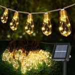 Solar Outdoor String Lights 24FT Vintage Rope Hemp Solar Lights with 20 Shatterproof Bulbs,8 Modes Solar Powered String Lights with Memory Function,Waterproof for Fence,Yard,Camping(Warm White)