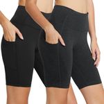 BALEAF Women's 8" High Waist Biker Workout Yoga Running Compression Exercise Shorts Side Pockets 2-Pack Black/Charcoal Size L