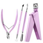 Melodysusie Acrylic Nail Clippers 4 in 1 Set, Adjustable Stainless Steel Nail Clippers for Acrylic Nails Tips, Professional Cuticle Nipper Cutter Cuticle Pusher Remover, Manicure Nail Salon Tool, Pink