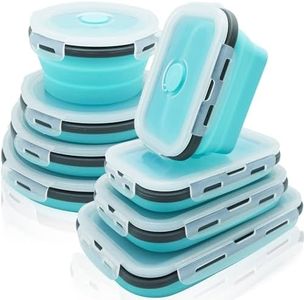 Lunememo 8 Pack Collapsible Silicone Food Storage Containers with Lids, Freezer & Dishwasher Safe, Foldable Lunch Box for Camper, Leftovers, Snacks, Meals, Blue