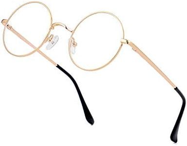 EYLRIM Round Blue Light Blocking Glasses for Women Men Circle Clear Lens Metal Frame Eyeglasses Non Prescription, A1 Gold, Small