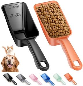 2-Pack Dog Food Scoop 1 Cup, Plastic Pet Food Measuring Scoop With Measuring Lines (1/2 & 1 Cup Markings) for Dogs, Cats, Fish, Bird（Black and Orange)