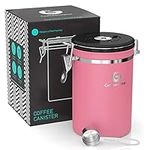 Coffee Gator Stainless Steel Container - Fresher Beans and Grounds for Longer - Canister with Date Tracker, CO2-Release Valve and Measuring Scoop - Large - Pink