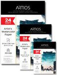 ARTIOS Artists' Watercolor Paper Combo - A4 (24 Sheets) + A5 (24 Sheets) + A6 (24 Sheets) 300 GSM 100% Cotton, Cold-Pressed, Handmade Papers for Watercolour, Acrylic, Gouache, Ink & Mixed Media