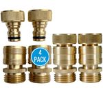 Quick Connector Garden Hose Fittings (4Pack) - Leak Free - 3/4" Snap-On Water Hose Adapter for Quick Release - Solid Brass - Quick Connection Garden Hose Connectors