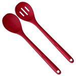 U-Taste 13.35" Silicone Cooking Spoons: 600ºF Heat Resistant Long Solid & Slotted Mixing Tool, BPA Free Kitchen Utensil for Stirring, Serving, Scraping in Pot and Pan Cookware (Red, Set of 2)