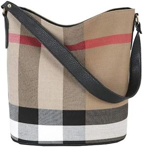 Tote Bag for Women Designer Handbags Plaid Womens Purses and Bucket bag Canvas tote handbags black shoulder women designer, Brown, Large