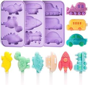 Homemade Popsicle Molds Shapes, Silicone Popsicles Molds 3 Pcs, Ice Cream Molds for Adults Kids Food Grade Ice Molds with Reusable Plastic Sticks, Dinosaur Rocket Car Shape Popsicle Maker (Purple)