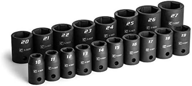 Capri Tools 1/2 in. Drive Shallow Impact Socket Set, 10 to 27 mm, Metric, 18-Piece