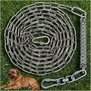 MOLANZ Heavy Duty Dog Tie Out Chain with Spring for Yard, 304 Stainless Steel 4MM Chew Proof Metal Lead for Large Dogs, 200lbs Shock Absorbing Dog Runner Cable (1 Spring+Chain/25ft)