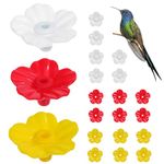 INOOMP 24 PCS Hummingbird Feeder Parts Hummingbird Feeders Replacement Flowers for Outdoors Bird Feeding Ports Replacement Parts of Window Hanging Bird Feeder (Red & Yellow & White)