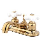 KINGSTON BRASS KB602PX Restoration 4" Centerset Lavatory Faucet with Porcelain Cross Handle, Polished Brass