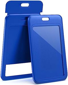 JINEASY ID Royal Blue Sliding ID Badge Holder Hard Plastic Vertical Badge Sleeve Case for Office,School,ID Credit Cards,Proximity Key Cards, 3 Pack