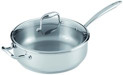 Lagostina 28cm Saute Pan with Lid, 5L - Heavy Gauge 18/10 Stainless Steel, Contoured Handles, Tempered Glass Lid, Dishwasher & Oven Safe