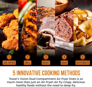 Tower Vortx Vizion Dual Compartment Air Fryer Oven, 11L, Black