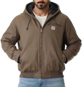 TUAOVA Men's Work Coat Washed Duck Fleece Lined Waterproof Workwear Fit Relaxed Winter Hooded Active Jacket(Brown,XXL)